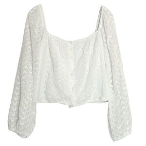 Heatherly Floral Embroidered Crepe Summer Crop Top Button Front Peasant XL NWT